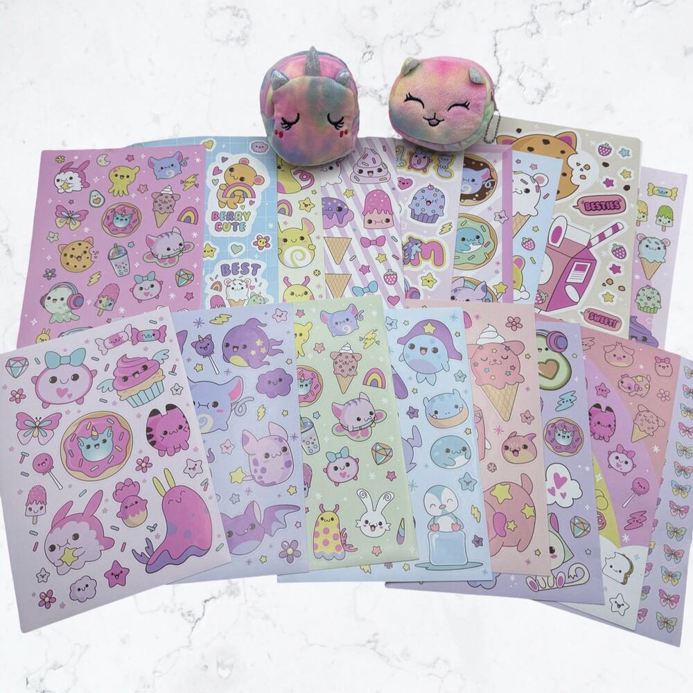 Cute Unicorn & Cat Tie-Dye Coin purse & Whimsical Pastel kawaii Stickers